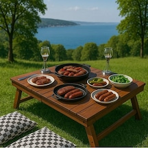 Kamp - Piknik - Balkon - Bahçe - Yemek Masası - Ceviz Renk - 2 Ka Ceviz