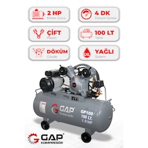 Hava Kompresörü Pistonlu 100lt 2 Kafa 8 Bar 2 Hp Gp-100