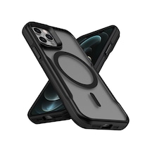 Apple iPhone Uyumlu 12 Pro Max Kılıf Magsafe Airbag Kamera Yükseltili Silikon Mat Parmak İzi Tutmayan Pazarplus Siyah