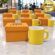 Logonuza Özel 10 Adet Renkli Kutulu 300 Ml Kupa Bardak Kurumsal Promosyon Hediye Seti 3 Renk Sarı Çok Renkli