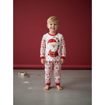 Zekids Çocuk Pamuklu Yılbaşı Temalı Noel Baba Baskılı Pijama Takımı-16589 Renklı