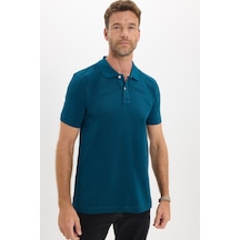 Tudors Erkek Slim Fit Dar Kesim Premium Seri %100 Pamuk Yumuşak Dokulu Merserize Petrol Polo Yaka Tişört-50903 Mavi