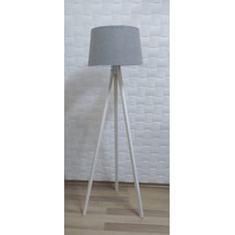 3 Ayaklı Lambader Ahşap Abajur Gri Beyaz Ly610