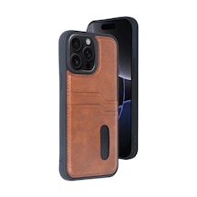 Apple, Uyumlu iPhone 14 Pro Max Kılıf Sara Kartvizitli Deri Kılıf - Taba
