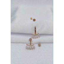 925 Ayar Rose Renk Baget Taç Model Gümüş Küpe