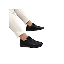 Voyager Z094 Siyah Hakiki Deri Lazer İşlemeli Bayan Ayakkabı Siyah