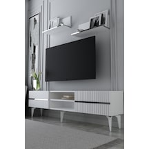 180dhdtrür5bg Tedy Lazer Pleksi Desenli Raflı Tv Sehpası Ünitesi Beyaz-gümüş