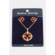 Flzdgnkr Çiçek Zirkon Taşlı Set Kolye-kırmızı Çok renkli 47177118