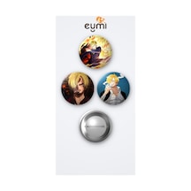 One Piece Sanji 3'lü Metal Rozet Seti 58mm İğneli Buton Çanta Yaka Rozeti Çok Renkli