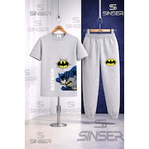 Ss Sinser Çocuk Batman Yan Yumruk Yazı Byk Baskılı Tişort Eşofman Takımı Gri