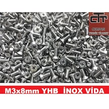 M3X8 Yhb Inox Havşa Başlı Metrik Vida 24-50-100 Adet Seçenekli 24 Adet
