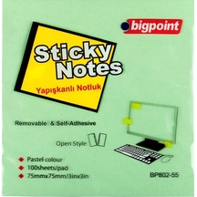 Bigpoint Yapışkanlı Not Kağıdı 75x75mm Yeşil 12'li Paket