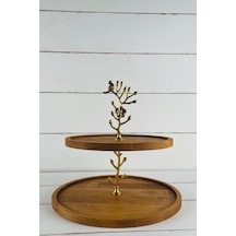 2 Katlı 25/30 Cm Gold Bahar Ahşap Kek Sunum Standı, Servis Sunum