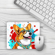 Suluboya Gözlüklü Köpek Tasarımlı Baskılı 18x22 Cm Mouse Pad