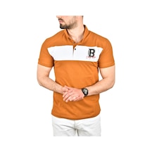 Deepsea Erkek Taba Slim Fit Nefes Alan Pamuklu Kumaş Dar Kesim Kıvrılmaz Yaka Polo Yaka Tişört 2503019 Taba