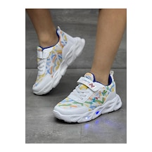 Adımist Çocuk Unisex Rahat Ortopedik Taban Işıklı Snakers Spor Ayakkabı Lento Işıklı Beyaz - Lacivert