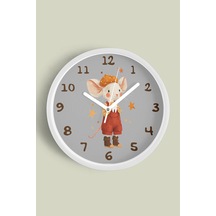 Sevimli Fare Çizimli Çocuk Odası Duvar Saati - 35cm - Önü Camlı Beyaz Kasa - Sessiz Mekanizma Beyaz