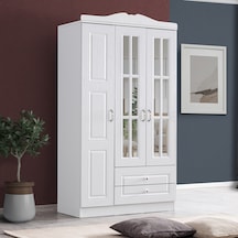 Country West 3 Kapaklı Çekmeceli Aynalı Mdf Dolap, Beyaz