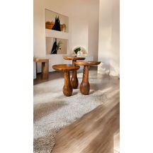 Wood Ahşap 3 Lü Set Fitilli Mantar Yan Sehpa Boğumlu Model / Açık