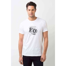 Motosiklet Saati Dxf Çemberi Baskılı Beyaz Erkek Tshirt