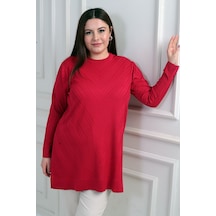 By Saygı Kadın Yuvarlak Yaka Büyük Beden Tunik Bluz Kırmızı