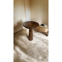 Wood Wooden Ahşap Tekli Konik Mantar Yan Sehpa Modern Ceviz Renk