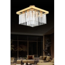 İstanbul Avize Yasemin 40 Cm Kare Gold Kristal Taşlı Avize Altın