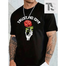 Tarzsokak Erkek Loose Fit Palmiye Ağacı Ve Mektup Baskılı Kısa Kollu Tişört Siyah