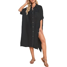 Yucama Mayo Coverup Kadınlar İçin Düğmeli Kimono Hırka Yaz Bikini Plaj C - Siyah