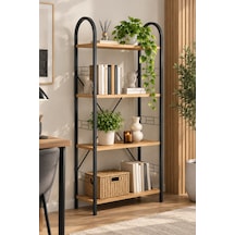 Sulorahome Metal İskeletli 4 Raflı Kitaplık Kahverengi 150 Cm Antrasit - Atlantik Çam