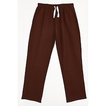 Tudors Erkek Baggy Fit Geniş Kesim %100 Pamuk Beli Lastikli Yandan Cepli Müslin Kahverengi Düz Pantolon-46260 Kahverengi