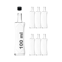 100 Ml Şeffaf Piramit Sosluk 100 Cc Kapaklı Kavisli Cam Şişe 6 Adet Siyah Plastik Genel