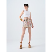 High Waist Kadın Şort Ekru