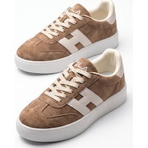 V.S.H Velvet Kadın Yüksek Tabanlı Sneaker Leopar Desen Spor Ayakkabı Terra-2519 Vizon