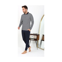 Akbeniz Erkek Polo Yaka Uzun Kol Penye Pijama Takımı Lacivert 6864 Lacivert