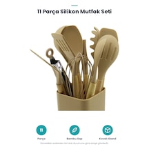 11 Parça Silikon Mutfak Seti - Bambu Saplı - Kovalı Karışık