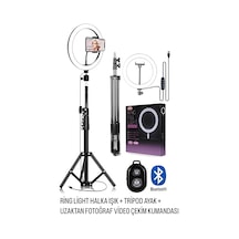 Ring Light 26cm Halka Işık + Tripod Ayak Bluetooth Uzaktan Kumandalı 3 Işık Modu & 10 Parlaklık Seviyesi Usb Bağlantılı Telefon Tutuculu Fotoğraf Ve Video Çekim Işığı Ring