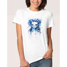 Watercolor Cat Kadın Beyaz Tshirt (534312007)