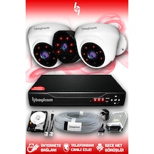 Bayicam 3 Kameralı Uzay 2 İç Kamera Set 1 TB HDD Full HD Gece Görüşlü Güvenlik Kamerası Sistemi