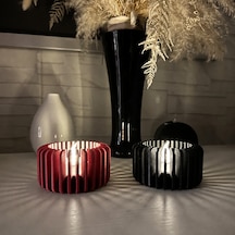 3d Baskı Modern Çizgili Mumluk - Tealight Mumluk 1 Adet -kırmızı