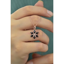 925 Ayar Gümüş Rose Kaplma Tepelikli Siyah Lotus Kolye