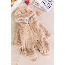 Babymod Kapüşonlu Welsoft Peluş Kışlık Kız/erkek Bebek Tulum Bej