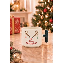 Mesela Yılbaşı Kupası Merry Christmas Desenli Yeşil Kulplu Hediyelik Kahve T Kupa Bardak Beyaz