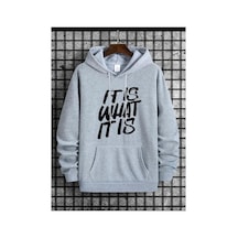 Medinenur It'is What Baskılı Kapüşonlu Sweatshirt Gri