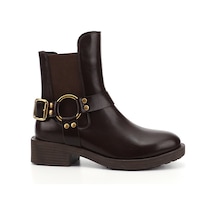 Gönderi R Kahverengi Fermuarlı Kalın Topuklu Biker Bot kahverengi