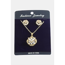 Çiçek - 256 - Zirkon Taşlı Set - Glblseme - Kolye-gümüş Rengi Çok renkli
