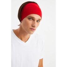 Erkek Pamuklu Penye Kaymaz Ultra Hafif Spor Geniş Saç Bandı Bandana - Tek Ebat / Kırmızı Kırmızı