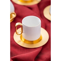 Acar Aurora Beyaz 6 Kişilik Kahve Fincanı Takımı - 90 Ml. Altın - Beyaz