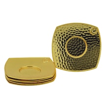Metal 6 Kişilik Altın Renkli Dövme Kare Çay Tabağı 11cmx11cm