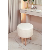 Modern Dekoratif Ahşap Ayaklı Puf Tabure, Oturma Ve Ayak Uzatma Pufu Krem - 40x36 Cm Krem